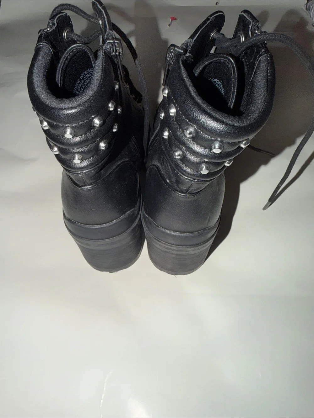 No Boundaries Black Lace-Up Studded Chunky Heel Combat Boots - Picture 3 of 8